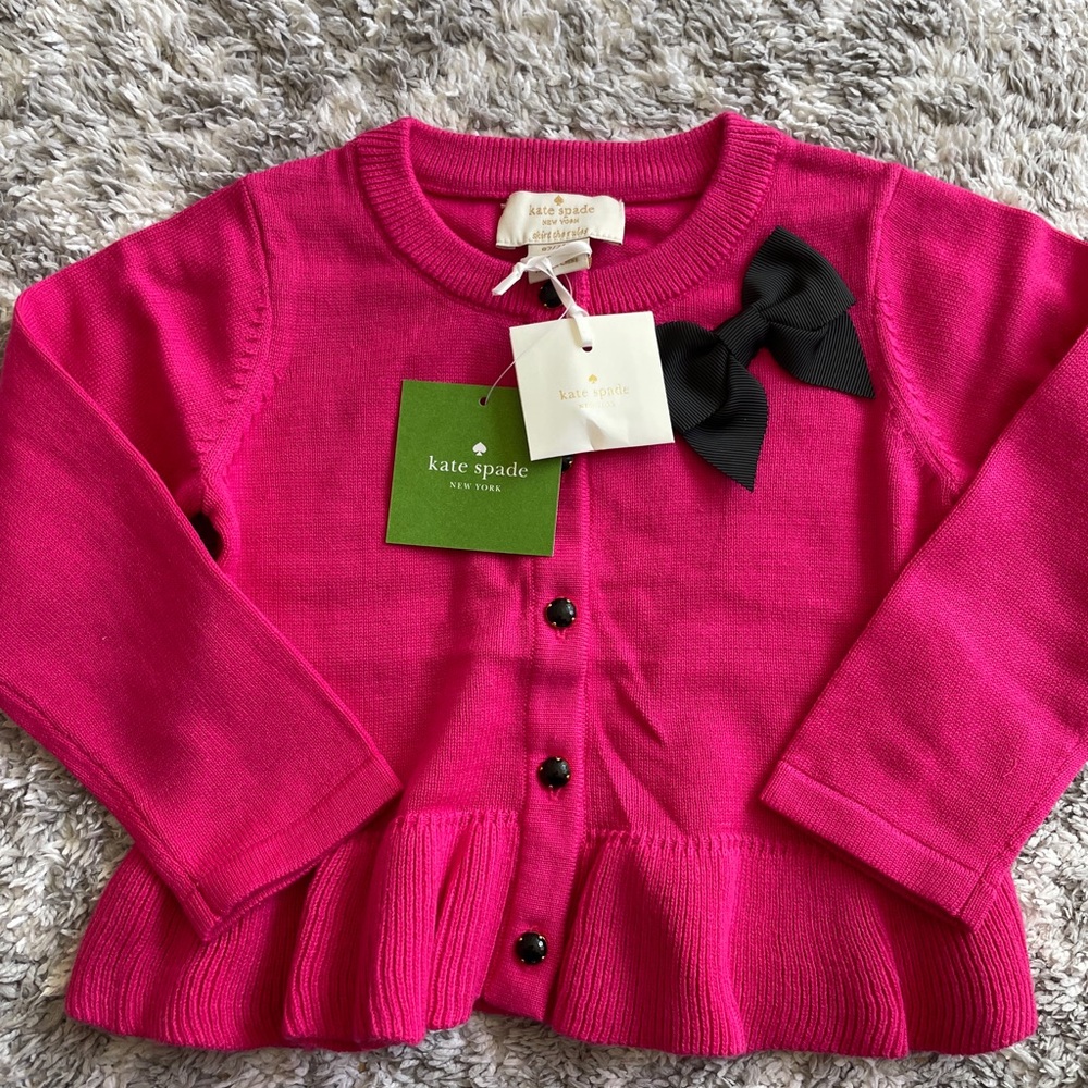 Kate Spade Fuchsia Kids Cardigan with Black Accents